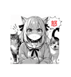 猫耳ガール⑮。モノクロ（個別スタンプ：7）