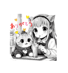 猫耳ガール⑮。モノクロ（個別スタンプ：13）