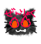 ふわふわ黒猫リアクションスタンプ（個別スタンプ：3）