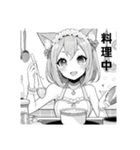 猫耳ガール⑰。モノクロ（個別スタンプ：19）