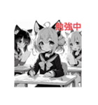 猫耳ガール⑰。モノクロ（個別スタンプ：21）