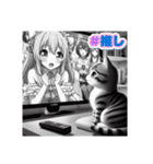 猫LOVEガール② モノクロ（個別スタンプ：23）