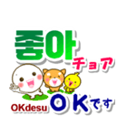 韓国語＋日本語 連絡用 大きな文字 発音付（個別スタンプ：7）