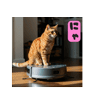お掃除ロボットの上の猫（個別スタンプ：10）