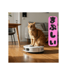 お掃除ロボットの上の猫（個別スタンプ：14）