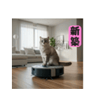 お掃除ロボットの上の猫（個別スタンプ：16）