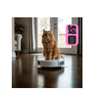 お掃除ロボットの上の猫（個別スタンプ：19）