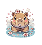 のんびりカピバラ、桜風呂（個別スタンプ：5）