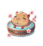 のんびりカピバラ、桜風呂（個別スタンプ：6）