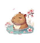 のんびりカピバラ、桜風呂（個別スタンプ：9）
