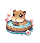 のんびりカピバラ、桜風呂（個別スタンプ：12）