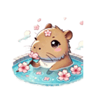 のんびりカピバラ、桜風呂（個別スタンプ：15）