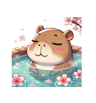のんびりカピバラ、桜風呂（個別スタンプ：16）