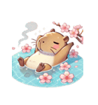 のんびりカピバラ、桜風呂（個別スタンプ：17）