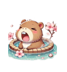 のんびりカピバラ、桜風呂（個別スタンプ：18）