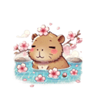 のんびりカピバラ、桜風呂（個別スタンプ：19）
