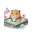 のんびりカピバラ、桜風呂（個別スタンプ：20）