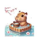 のんびりカピバラ、桜風呂（個別スタンプ：22）