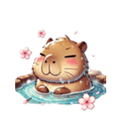 のんびりカピバラ、桜風呂（個別スタンプ：26）