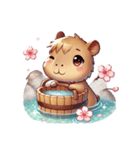 のんびりカピバラ、桜風呂（個別スタンプ：28）