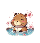 のんびりカピバラ、桜風呂（個別スタンプ：29）