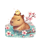 のんびりカピバラ、桜風呂（個別スタンプ：35）