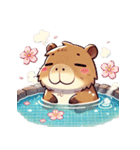 のんびりカピバラ、桜風呂（個別スタンプ：36）