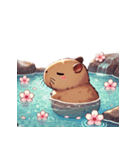 のんびりカピバラ、桜風呂（個別スタンプ：37）