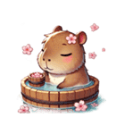 のんびりカピバラ、桜風呂（個別スタンプ：38）