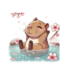 のんびりカピバラ、桜風呂（個別スタンプ：40）