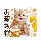 ずっと使える猫とウサギの春の花スタンプ（個別スタンプ：6）