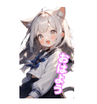 ゆるふわ猫ガールちゃん 学校Ver BIG（個別スタンプ：1）