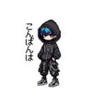 レトロなドット！地雷系男の子2(ブルー)（個別スタンプ：3）