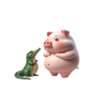 ピンクブタ＆ワニ べたべたカップル（個別スタンプ：1）
