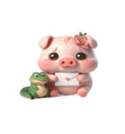 ピンクブタ＆ワニ べたべたカップル（個別スタンプ：4）