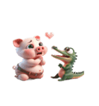 ピンクブタ＆ワニ べたべたカップル（個別スタンプ：7）