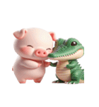 ピンクブタ＆ワニ べたべたカップル（個別スタンプ：8）