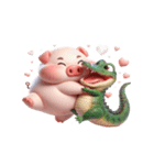 ピンクブタ＆ワニ べたべたカップル（個別スタンプ：12）