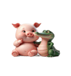 ピンクブタ＆ワニ べたべたカップル（個別スタンプ：14）