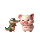 ピンクブタ＆ワニ べたべたカップル（個別スタンプ：15）