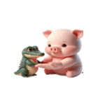 ピンクブタ＆ワニ べたべたカップル（個別スタンプ：19）