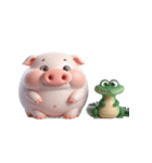 ピンクブタ＆ワニ べたべたカップル（個別スタンプ：21）
