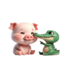 ピンクブタ＆ワニ べたべたカップル（個別スタンプ：23）