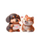 ダックスフント ＆ 柴犬 - 愛のハグ（個別スタンプ：18）