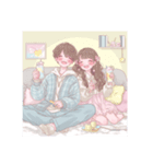 かわいい イラストの女の子 カップル（個別スタンプ：1）