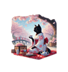 黒猫の花見（個別スタンプ：7）