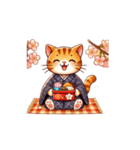 着物姿の茶トラ猫（個別スタンプ：3）