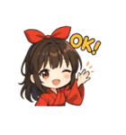 可愛いリボンを付けた女の子スタンプ（個別スタンプ：1）