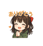 可愛いリボンを付けた女の子スタンプ（個別スタンプ：4）