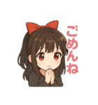 可愛いリボンを付けた女の子スタンプ（個別スタンプ：16）